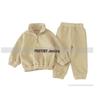 Korean Style Winter Fleece Set: High Neck Half-Zip Top & Joggers for Boys and Girls