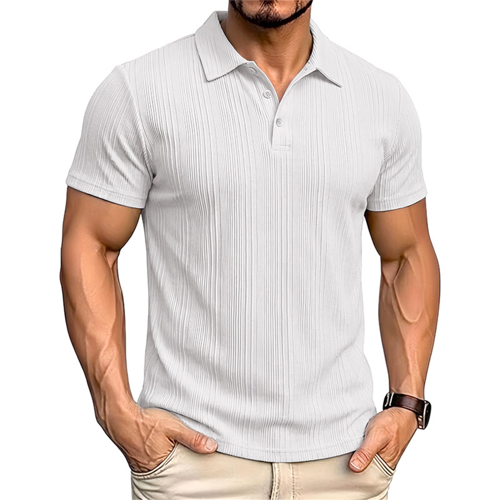 

Men s Casual -Colored Short-Sleeve Button-Down Shirt With Lapel Collar XL білий