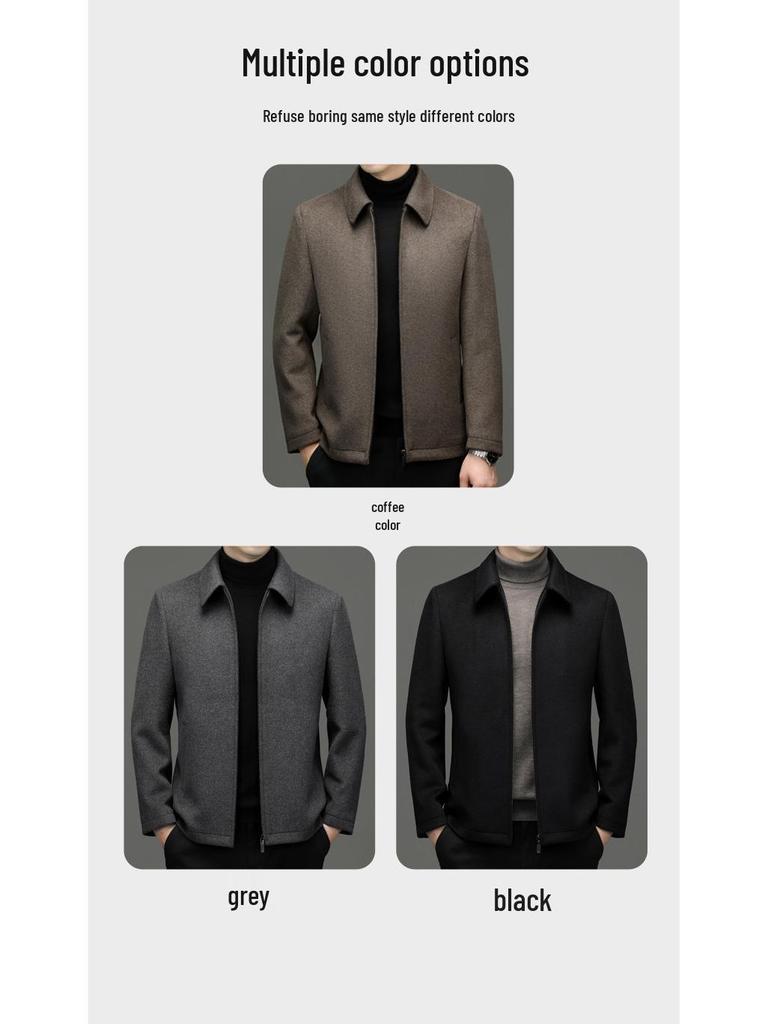 Pánský nový podzimní a zimní ležérní vlněný kabát s klopami