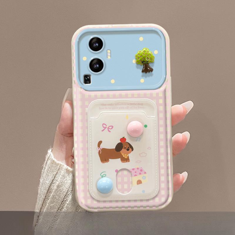 Applicable To Opporeno12 Mobile Phone Case Vivos18pro Cute Puppy Card Bag Lanyard Xiaomi 14 Flip Mirror