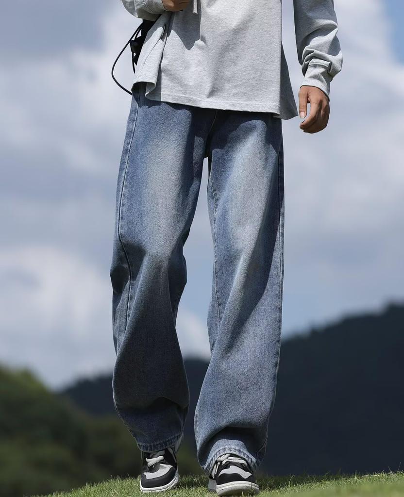 Bluefeel Wide Leg Plus and Straight Wide Leg Pants for Street and Dark Blue Men's Jeans, Sizes, Comfortable, Breathable, Hardwearing, Fit, Style,