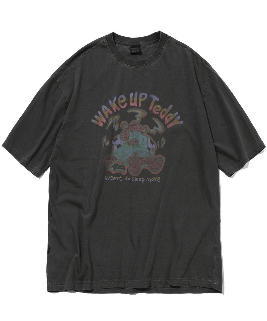 CPGN STUDIO Wake Up Teddy Pigment Short Sleeve T-Shirt Smoke Black
