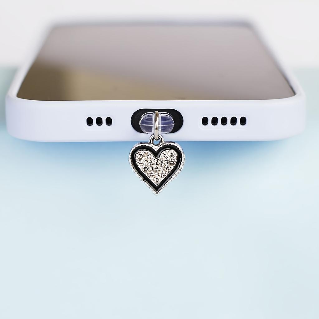 Full Diamond Love Heart Positive and Negative Combination Set Mobile Phone Dust Plug Hanging Ornament Decoration Mobile Phone Accessories