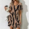 Summer Fashion Women's V Neck Short Sleeve Retro Geometric Pattern Printed  Dress Sex Short Skirt Dresses