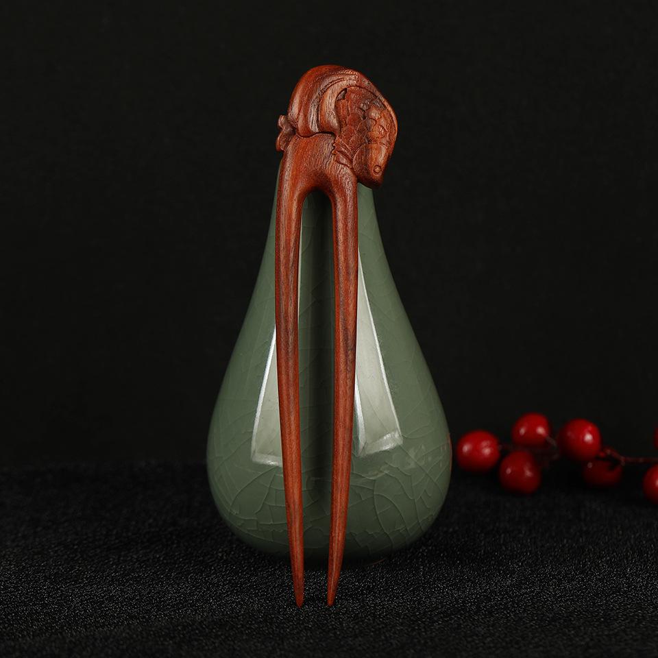 Elegantná zlatá sponka do vlasov z hodvábu a santalového dreva - Čínsky retro štýl vlasového doplnku