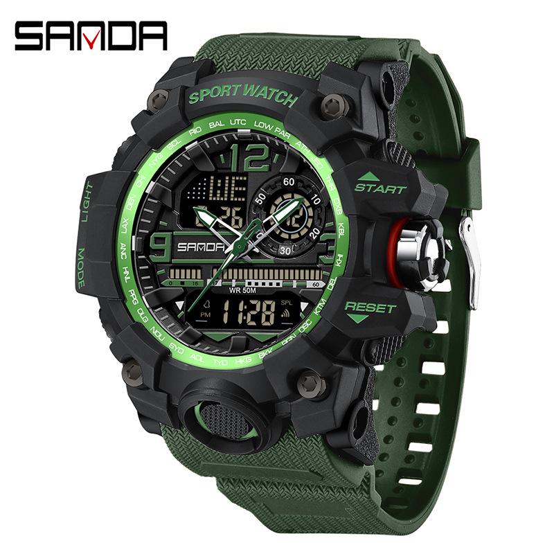 SANDA Women's Trendy LED Dual Display Waterproof Watch with Hourly Chime