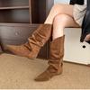 Winter Fashion Pleated Woman Knee-High Boots Pointed Toe Internal Elevation Shoes Street Style Mordern Long Botas Mujer