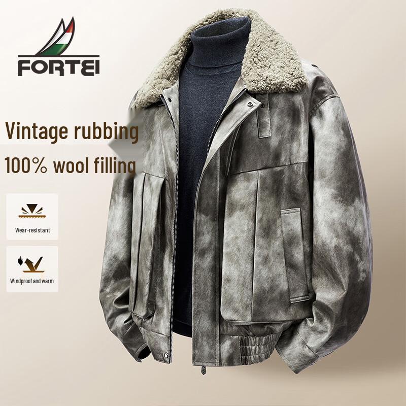 Men s Winter PU Leather Jacket with Wool Filling L