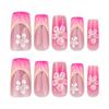 3D Blushed Gradient French Nail Art - Short Square Wearable Finished Flower Nail Tips