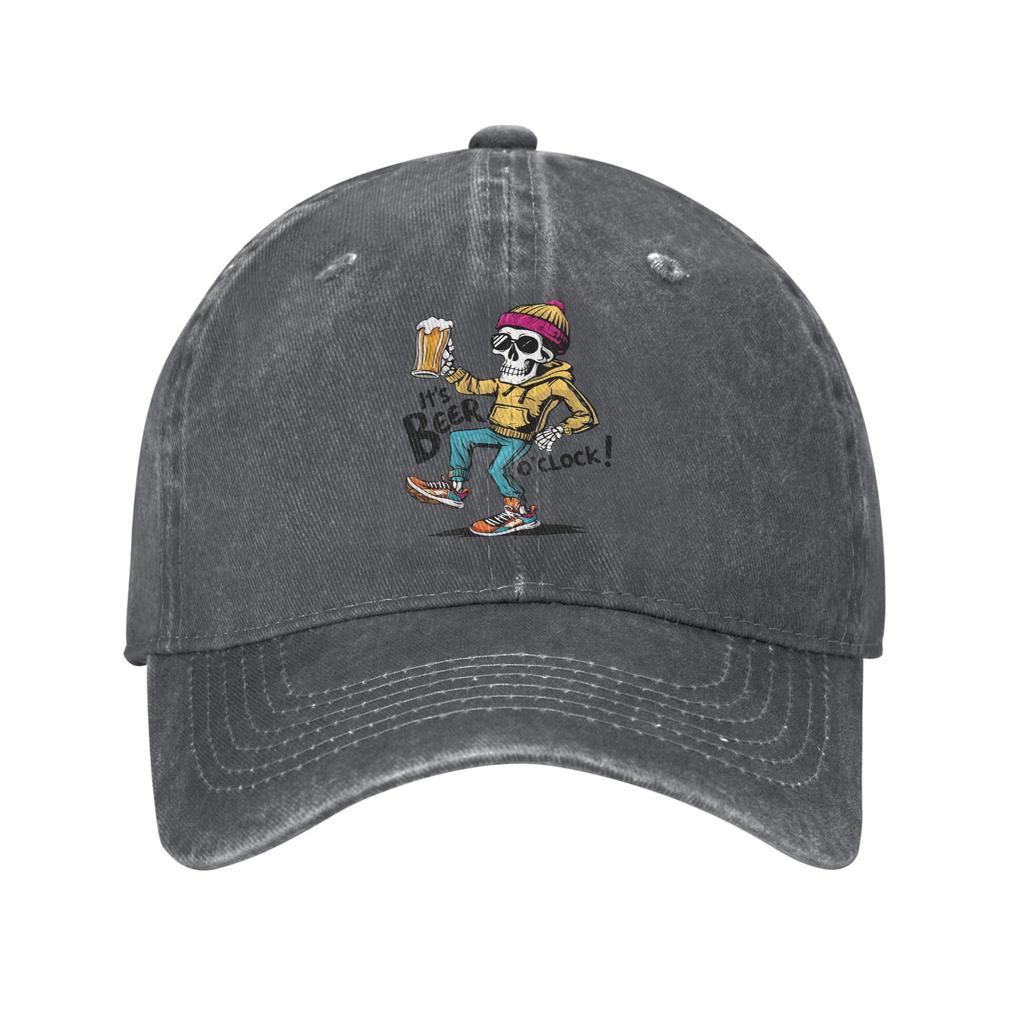 Its Beer Oclock Funny Skeleton Baseball Caps Vintage Distressed Washed Headwear Unisex Outdoor All Seasons Travel Caps Hat