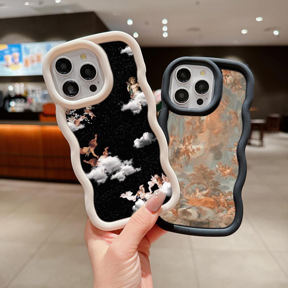 Macaron Soft TPU Phone Case for iPhone 11 12 13 14 15 Pro Max SE X Xs Max XR 6 6s 7 8 14 15 Plus Tecno Camon 19 Realme C35 Cover Ae51 Angel art design