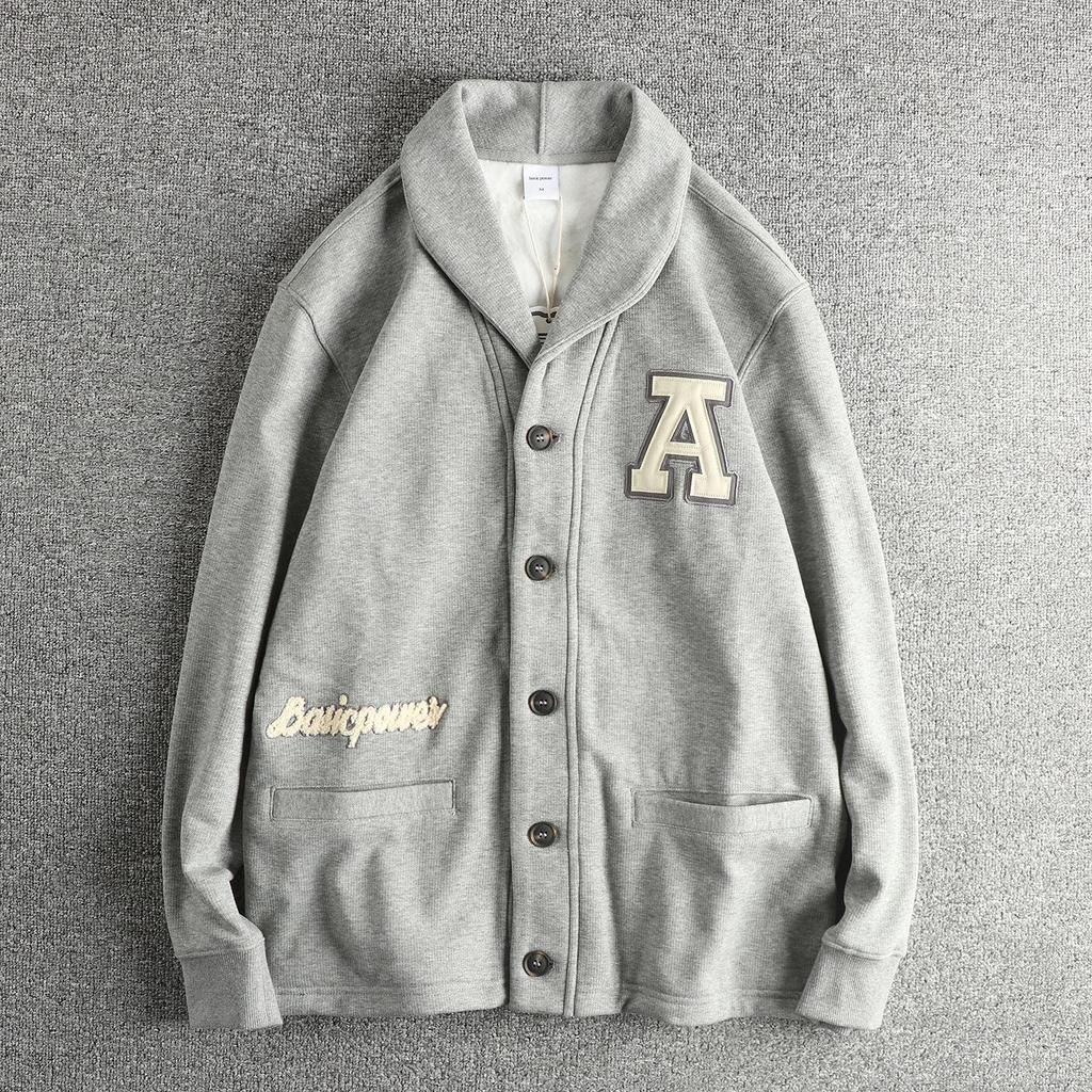 Men's Velvet Embroidered Mandarin Collar Hoodie Jacket - Heavyweight, Warm, High Street Style