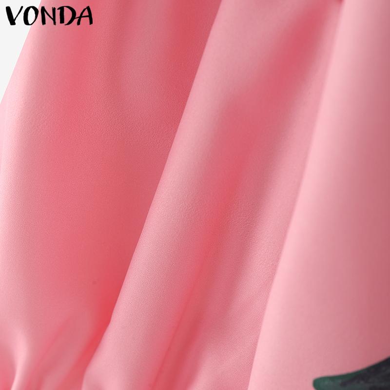 VONDA Women Summer V Neck 3/4 Sleeve Floral Print Smooth Casual Blouse Tops