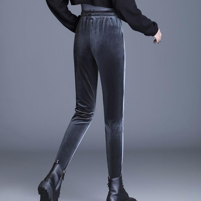 Women's Velvet Skinny Pants  Autumn Winter High-Waist Slim Fit Stretch Velvet Leggings Outwear