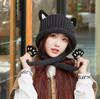 New cat ear knitted wool hat women's autumn and winter cold and warm ear protection hat casual versatile cute cat claw big head circumference