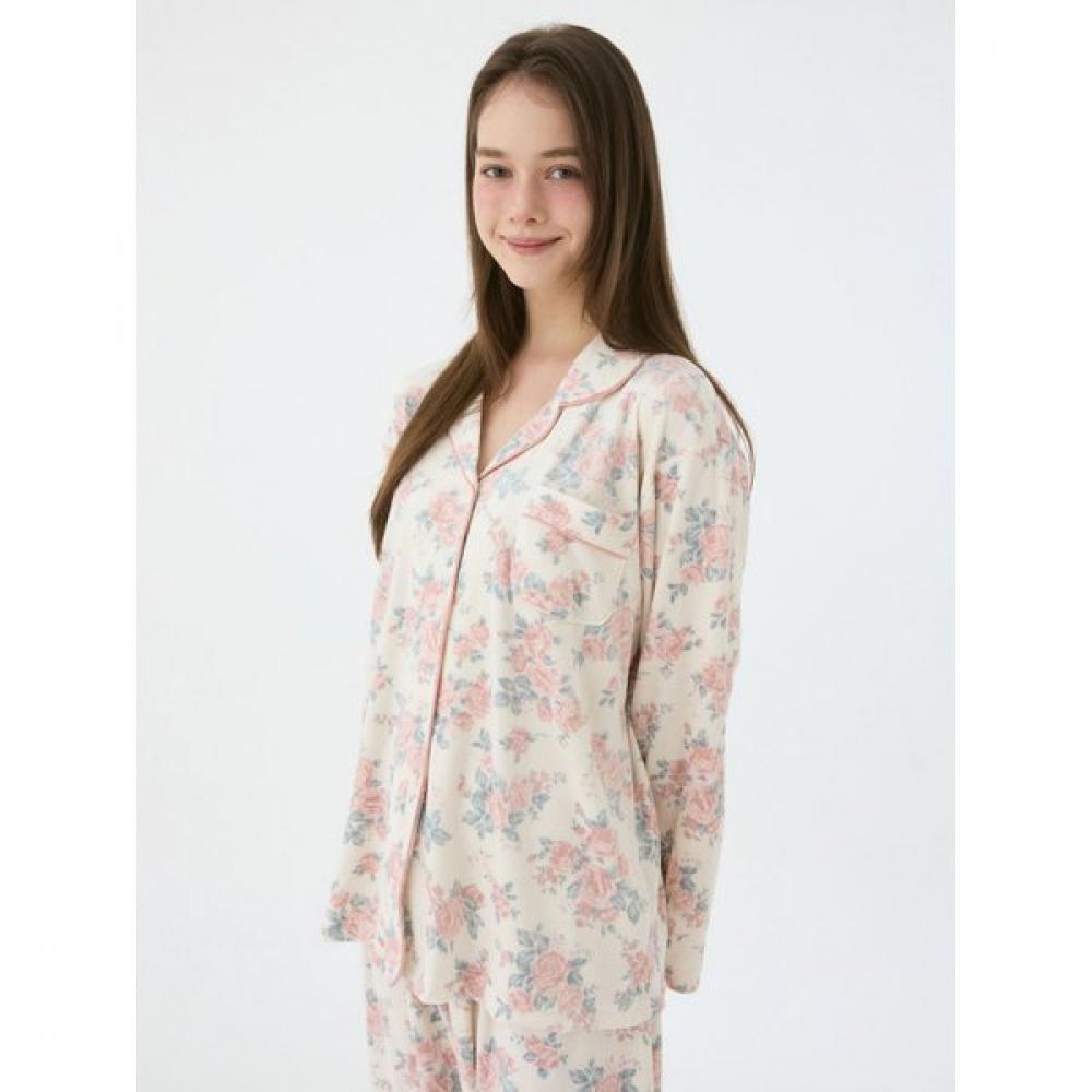 Lunaluz Women S Long Sleeve Two Piece pajamaS Eden roSe Mink Span Collar Neck 2c 
