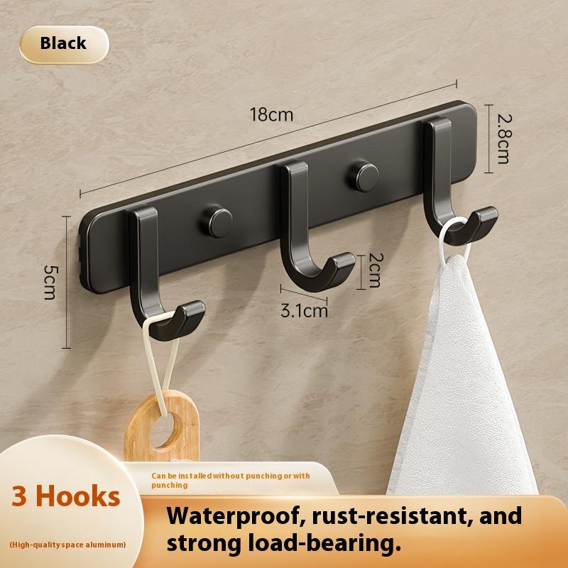 Space Aluminum Bathroom Hook No Drilling Strong Adhesive Coat Hook For Bathroom Kitchen Wall Mounted Clothes Hanger