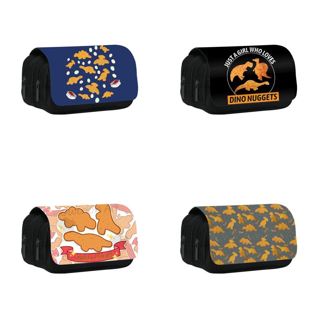 Dinosaur Chicken Nugget Double Layer Pencil Case With Nylon Material For Students And School Supplies