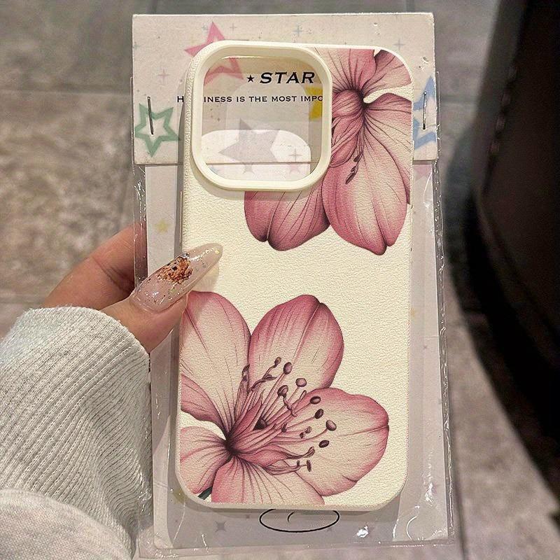 Coque de téléphone à motif de fleurs roses, texture litchi, pour iPhone 17 16 15 Pro Max 14 13 12 11 Pro 15 Plus 17 Air, Couvercle en Silicone