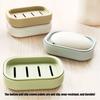 Portable Double-Layer Soap Dish with Drainage Cover Square Plastic Storage Box for Bathroom & Travel Use