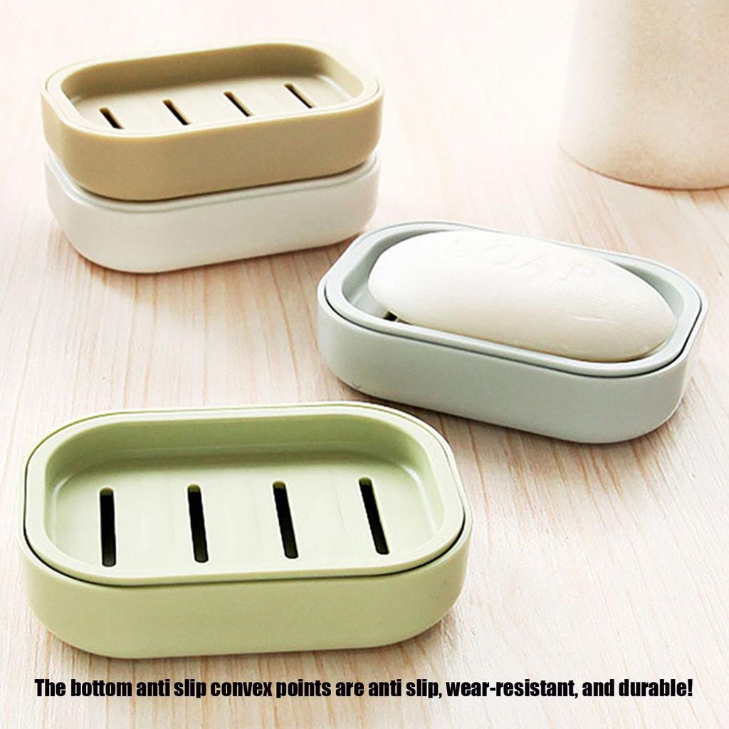 Portable Double-Layer Soap Dish with Drainage Cover Square Plastic Storage Box for Bathroom & Travel Use