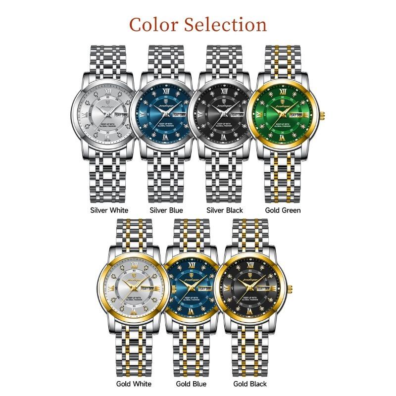 POEDAGAR Casual Women Wristwatch Waterproof Luminous Date Week Quartz Watches Stainless Steel Elegant Dress Ladies Watch