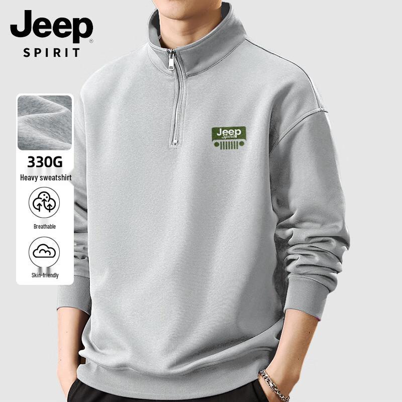 JEEP SPIRIT Men's Heavyweight Printed Stand-Collar Sweatshirt