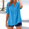 Vacation Style Fashion Simple and Loose Single Breasted Short Sleeved Top Cotton and Linen Women's Blouses & Shirts