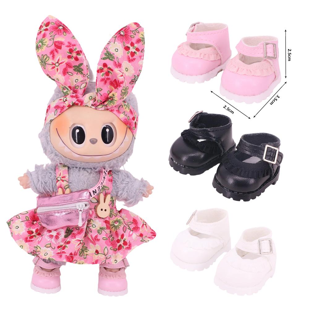 3.8cm Doll Shoes Solid Color Pop Lace Up Canvas Shoe PU Shoes For 17cm Labubu Doll Clothes Accessories,Girl's Toys Clothing Gift