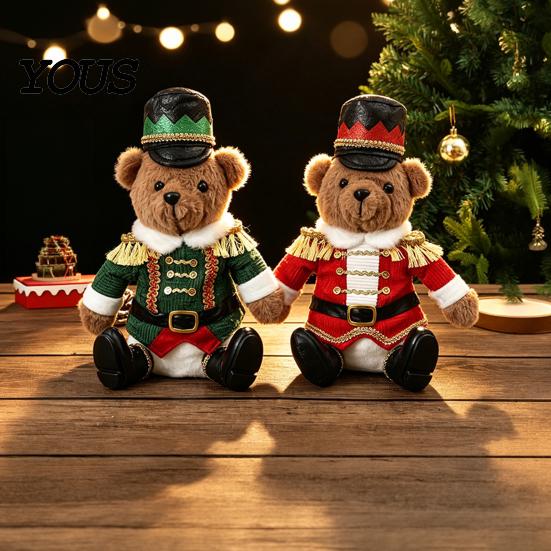 Rote Grüne Weihnachtsdekoration Soldat Bär Nussknacker Plüschfigur, Uniform Sitzend Britisch Thematisiert Spielzeugpuppe für Zuhause, Weiches Stofftier, Festlich