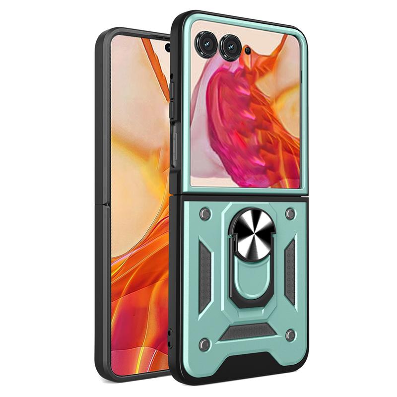 

Чехол для телефона с выдвижной крышкой камеры для Motorola Moto Razr 50 Ultra Shockproof со встроенной подставкой-держателем на 360° Motorola Razr 50 Ultra зелёный