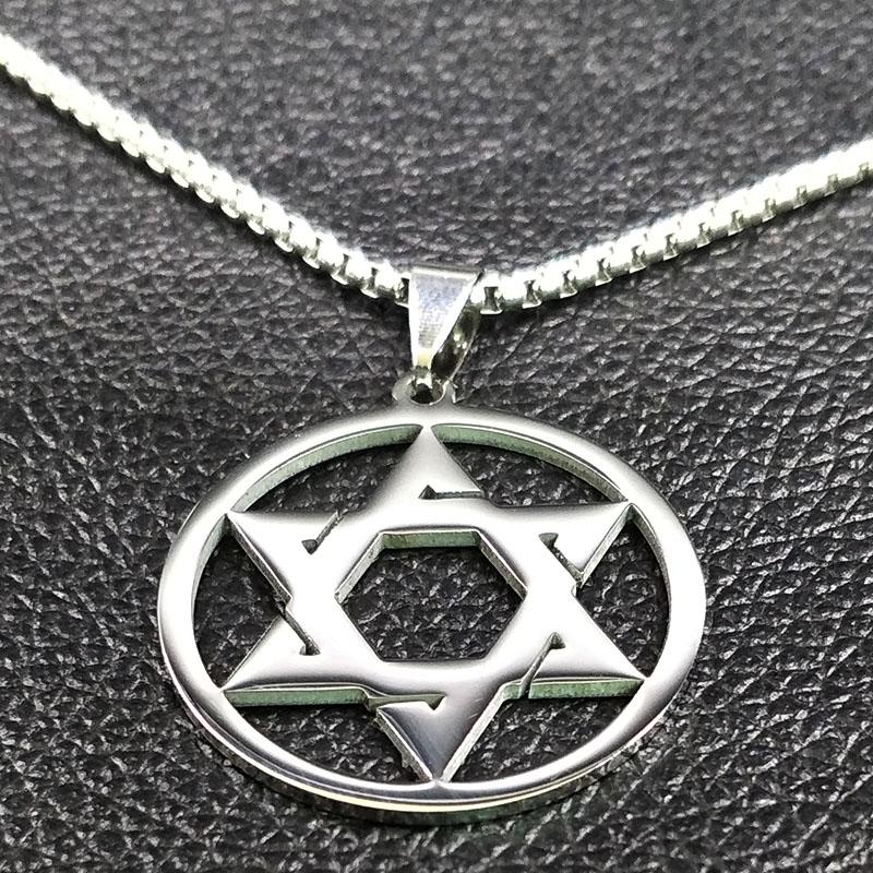Star Of David Shield Stainless Steel Necklace for Men Women Silver Color Hexagram Pendant Necklace Jewelry