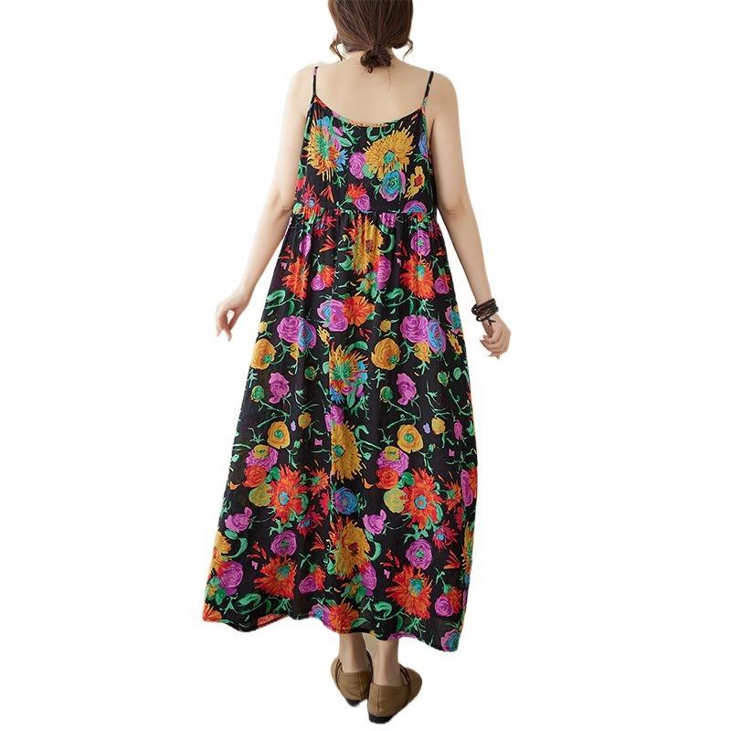 Summer New Literary and Retro Pullover Tube Top Suspender Loose Large Size A Word Sleeveless Dress Women