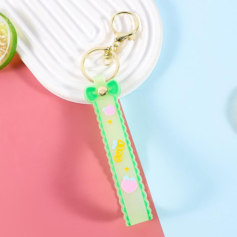 Silicone Glitter Bow Keychain with Leather Strap - Cartoon Style Gift Accessory