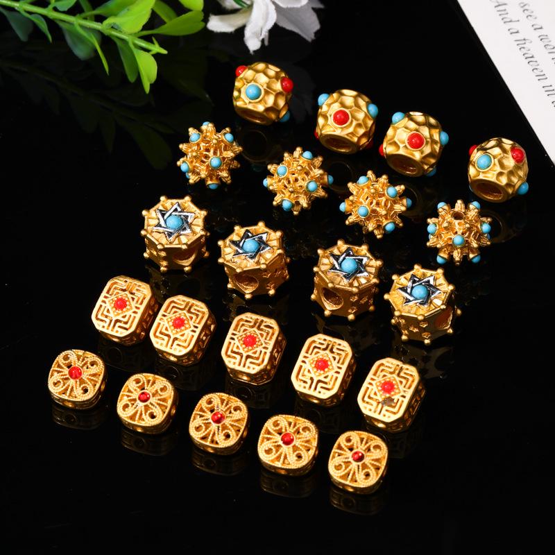 Ancient Gold Openwork Spacer Beads with Inlaid Blue Beads