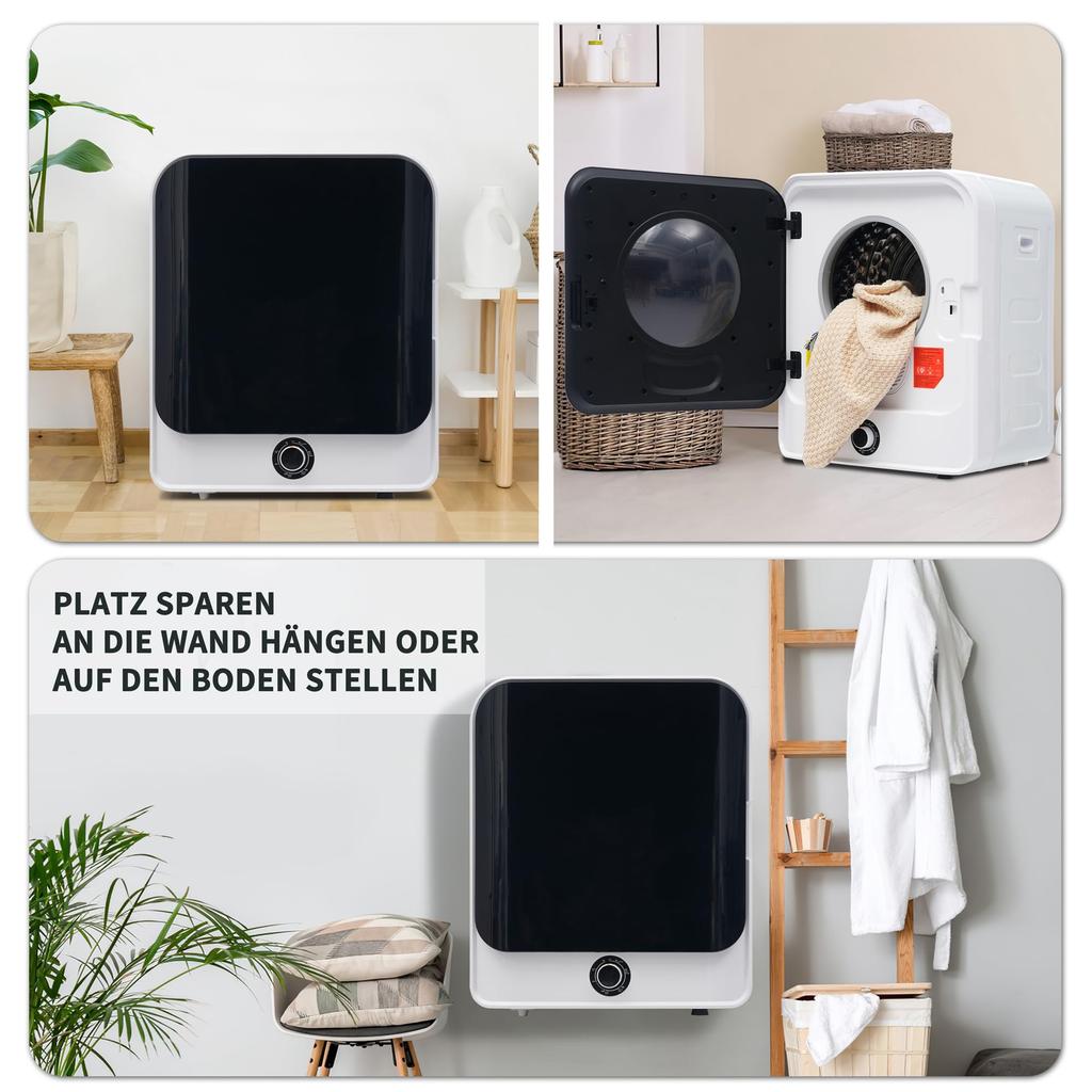 Wäschetrockner mit 5 Programme, Wandmontierbar Ablufttrockner mit Überhitzungsschutz, tatsächlich bis , 830W [Energieklasse C]