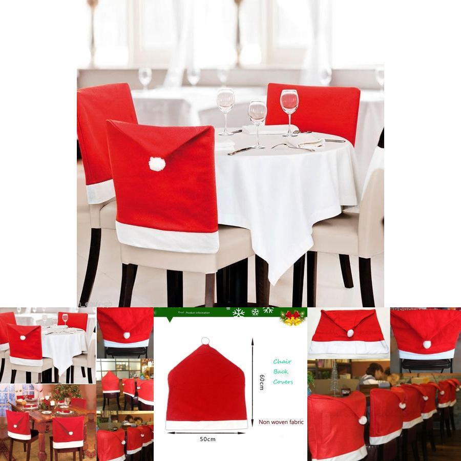 Festive Red Christmas Chair Cover With Santa Hat Design For Holiday Dinner Parties