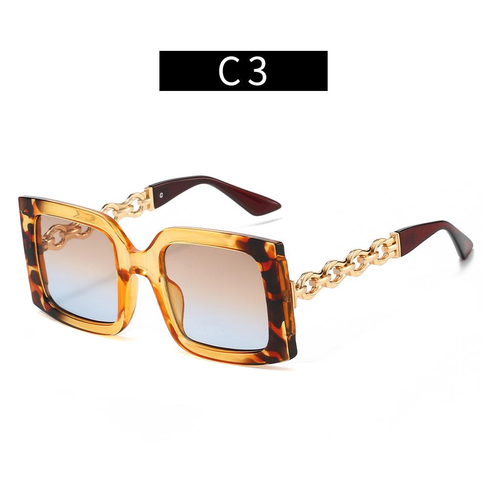 Women s Large Frame Square Sunglasses with Chain Temples
