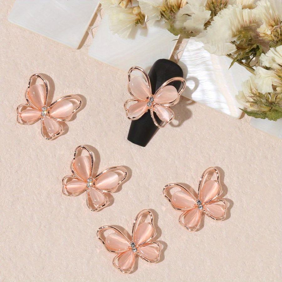 10pcsElegant Butterfly Nail Charms Set with Sparkling Cat Eye Gems - Easy-to-Apply, Durable Alloy Art Accessories for DIY Manicure