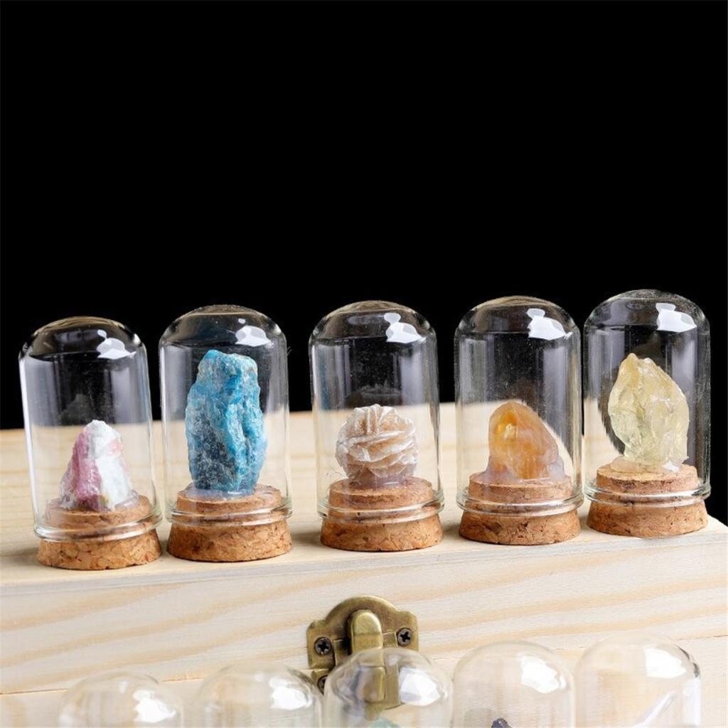 25Pcs Natural Crystal Quartz Mineral Set With Glass Display Jar Wooden Gift Box Teaching Collection Specimen Decorative Ornament