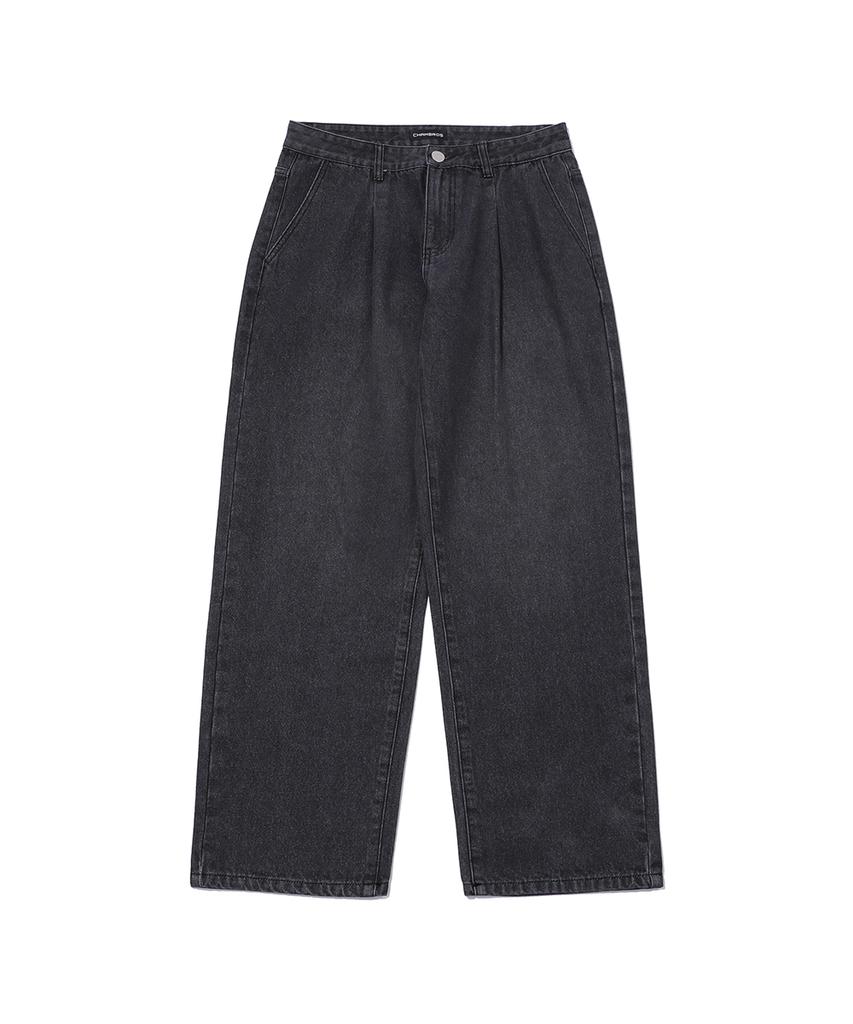CHAMBROS Non-Faded Wide Denim Pants [Washed Black]