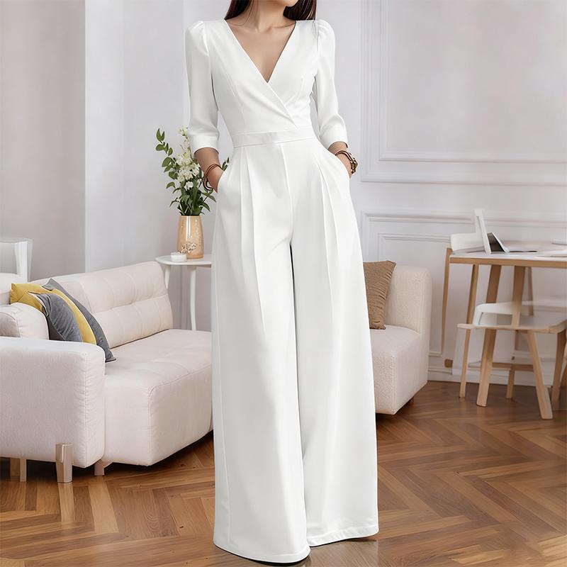 ZANZEA Women Casual V-Neck 3/4 Sleeve Loose Long Jumpsuits S белый