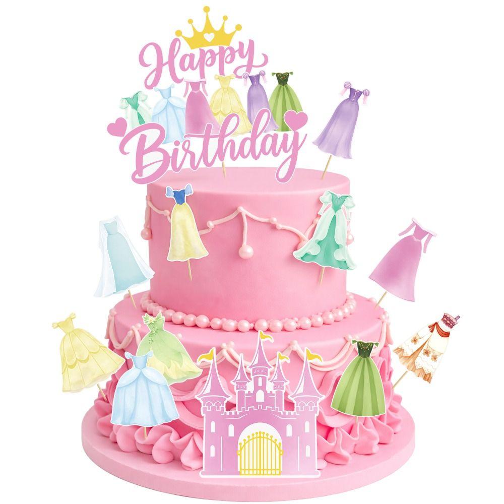 Happy Birthday Prinzessin Kleid Kuchenaufsatz Märchen Fantastische Prinzessin Kuchen Dekorationen Cupcake Toppers für Babyparty