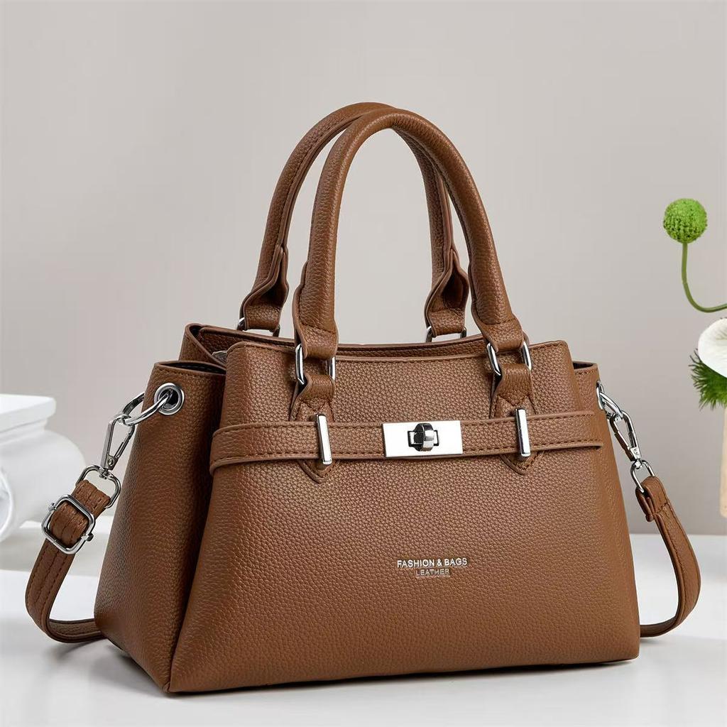 2026 New Simple and Fashionable Niche Retro Shoulder Bag Lychee Pattern Commuter Bag