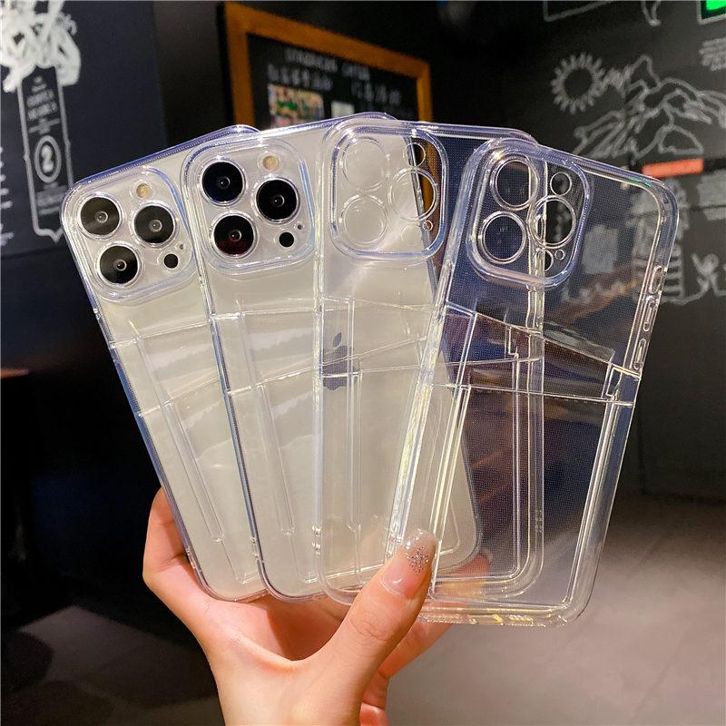 Transparent Card Bag Phone Case For Iphone 14 13 12 11 Pro Max Xr Xs X 13pro Max 14 Pro Maxclear Soft Tpu Wallet Back Cover