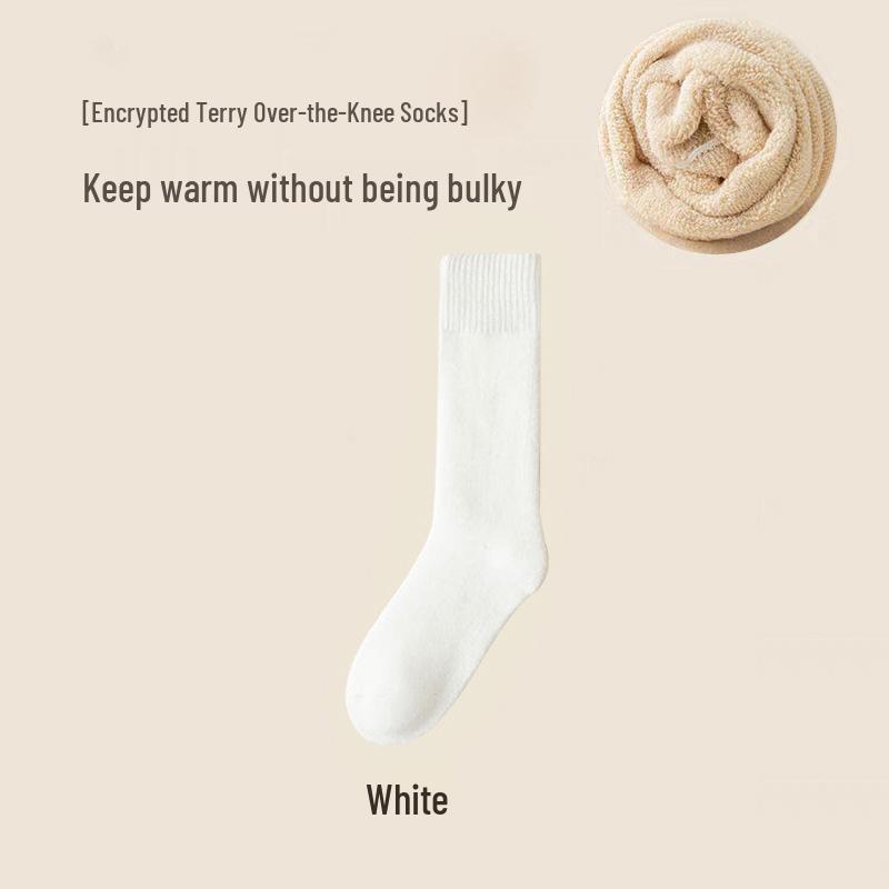 Women's Fleece-Lined Mid-Calf Socks - Thick, Warm Terry for Autumn/Winter