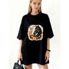 Black Oversized T Shirt Dress With Horse And Floral Print For Casual Wear
