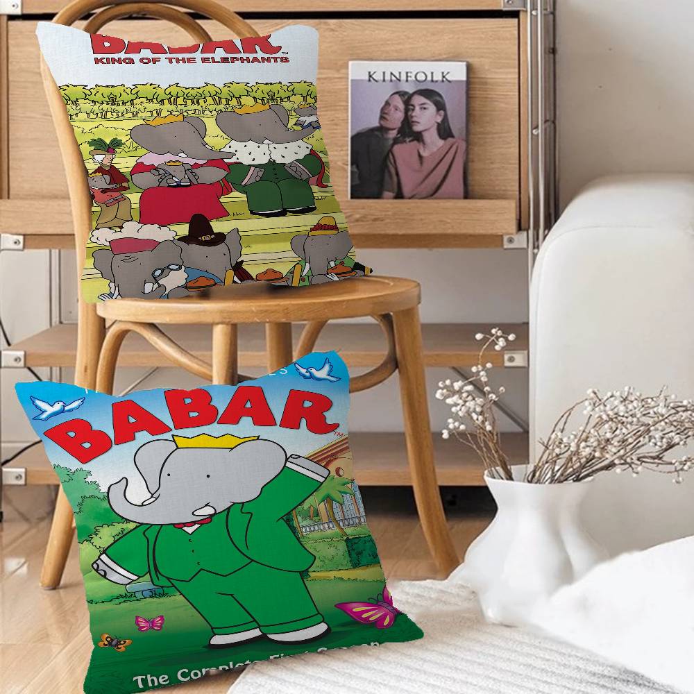 Funda de Almohada de Dibujos Animados Babar El Elefante para Dormitorio y Sala de Estar Cubierta Decorativa para Cojín de Sofá
