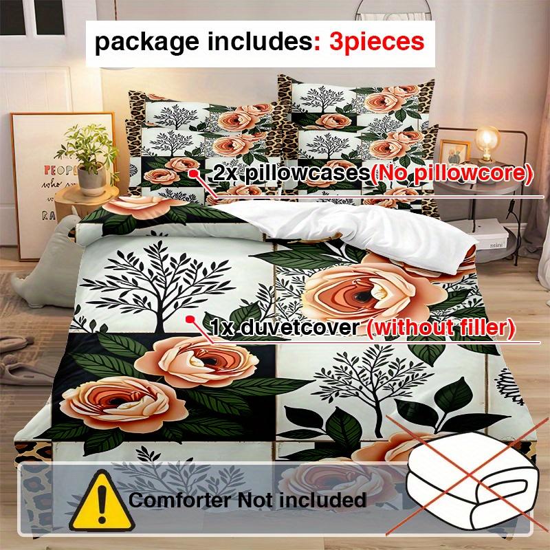 3pcs Minimalist Modern  Duvet Cover Set 3D Checkered Floral Pattern, 1 * Comforter Cover + 2 Pillowcases, No Insert Included