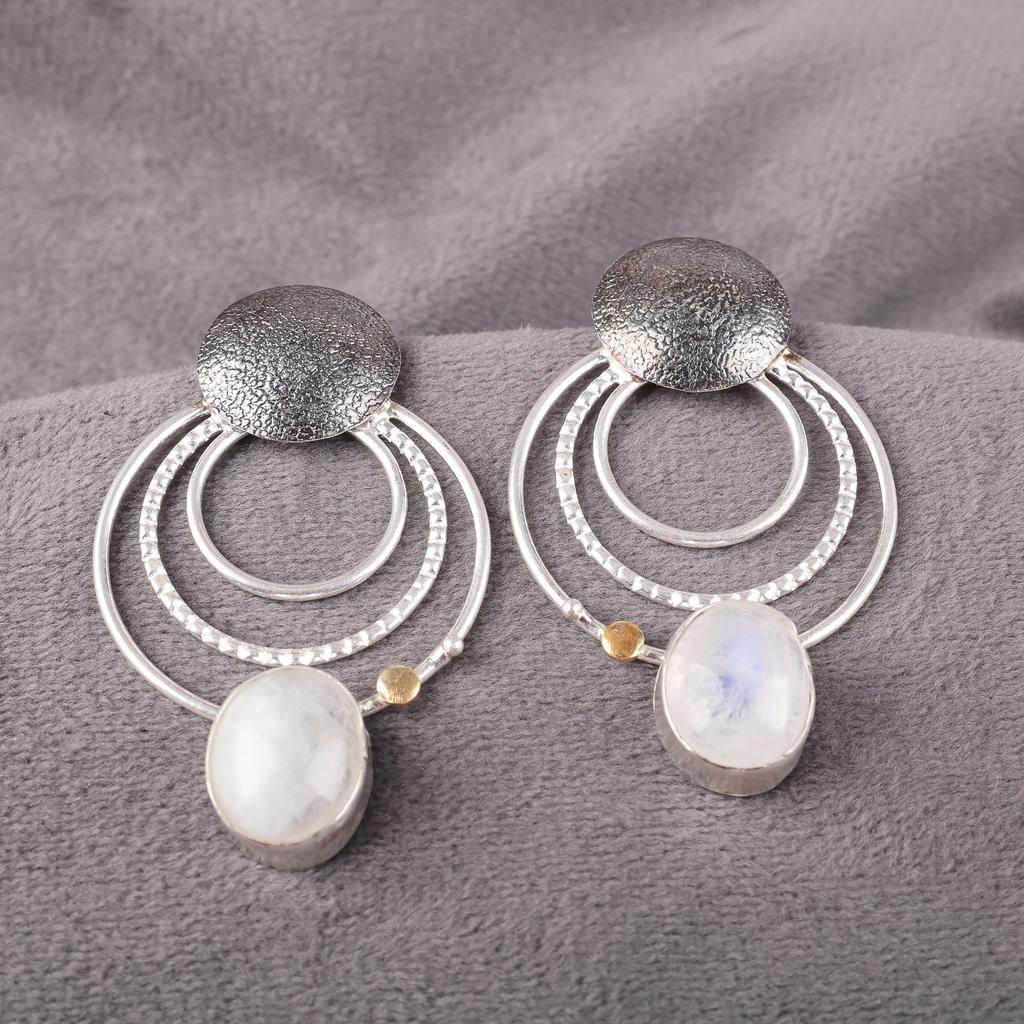 Pendientes de piedra lunar arcoíris, joyas con piedras preciosas, pendientes de plata de ley maciza 925, hermosos pendientes de joyería hechos a mano